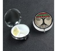 Pilulier rond portable à 3 compartiments avec drapeau palestinien pour poche ou sac à main, pilulier hebdomadaire, organiseur décoratif en métal pour médicaments, vitamines, cadeau de voyage
