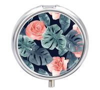 Pilulier rond portable à 3 compartiments avec motif aquarelle Monstera - Anti-fuite - Léger - Compact - Pour le quotidien - Pour vitamines, suppléments et médicaments