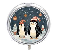 Pilulier rond portable à 3 compartiments avec motif pingouins Merry Christmas - Anti-fuite - Léger - Compact - Pour le quotidien - Pour vitamines, suppléments et médicaments