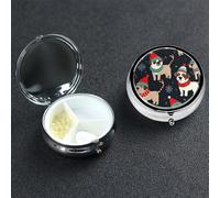 Pilulier rond portable à 3 compartiments en forme de chien Merry Christmas pour poche ou sac à main, pilulier hebdomadaire, organiseur décoratif en métal pour médicaments, vitamines, cadeau de voyage