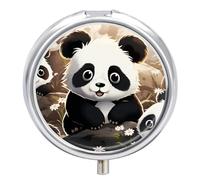 Pilulier rond portable à 3 compartiments en forme de panda mignon - Anti-fuite - Léger - Compact - Pour le quotidien - Pour vitamines, suppléments et médicaments