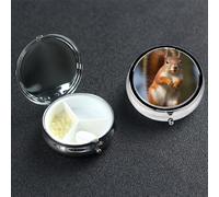 Pilulier rond portable à 3 compartiments en forme d'écureuil amusant pour poche ou sac à main, pilulier hebdomadaire, organiseur décoratif en métal pour médicaments, vitamines, cadeau de voyage