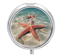 Pilulier rond portable à 3 compartiments en métal - Motif étoile de mer