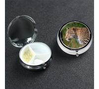 Pilulier rond portable à 3 compartiments motif léopard africain pour poche ou sac à main, pilulier hebdomadaire, organiseur décoratif en métal pour médicaments, vitamines, cadeau de voyage