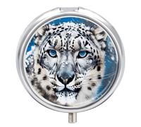 Pilulier rond portable à 3 compartiments Motif léopard des neiges Bleu