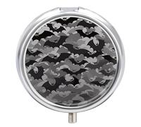 Pilulier rond portable à 3 compartiments pour Halloween, chauve-souris, gris, pilulier quotidien rond pour poche, sac à main, récipient à médicaments quotidiens pour contenir des vitamines, de l'huile