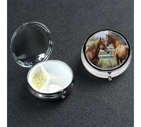 Pilulier rond portable à 3 compartiments pour poche ou sac à main - Petit planificateur hebdomadaire de médicaments de voyage avec miroir décoratif en métal - Cadeau