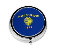 Pilulier rond portable à emporter avec drapeau de l'État de l'Oregon, tient dans votre poche de sac à main, boîte à pilules légère à 3 compartiments