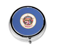 Pilulier rond portable à emporter avec drapeau de l'État du Minnesota, tient dans votre sac à main, boîte à pilules légère à 3 compartiments