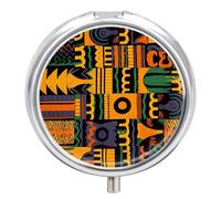 Pilulier rond portable à motif ethnique africain - Petit pilulier de voyage étanche - Organiseur pour poche, sac à main et commodité quotidienne
