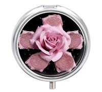 Pilulier rond portable à paillettes rose - Petit pilulier de voyage étanche - Organiseur pour poche, sac à main et commodité quotidienne