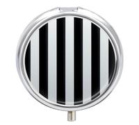 Pilulier rond portable à rayures noires et blanches - Boîte à pilules de voyage étanche - Organiseur pour poche, sac à main et commodité quotidienne