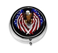 Pilulier rond portable avec drapeau des États-Unis - Peut tenir dans une poche portefeuille - Léger - 3 compartiments - Pour transporter vos pilules avec vous