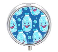 Pilulier rond portable avec motif bouteille d'eau - Boîte à pilules de voyage étanche - Organiseur pour poche, sac à main et commodité quotidienne