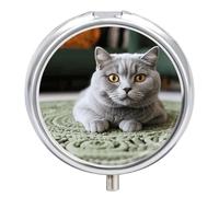 Pilulier rond portable avec motif chat sur moquette - Petit pilulier de voyage étanche - Organiseur pour poche, sac à main et commodité quotidienne