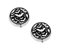 Pilulier rond portable avec motif chauve-souris volantes d'Halloween - Organiseur de pilules rond élégant pour compartiments de voyage, cadeau pour la gestion des médicaments