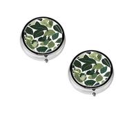 Pilulier rond portable avec motif feuilles tropicales - Organiseur de pilules rond élégant pour compartiments de voyage, cadeau pour la gestion des médicaments