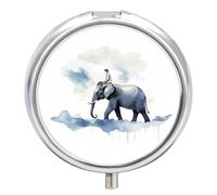 Pilulier rond portable avec motif homme sur un éléphant - Boîte à pilules de voyage étanche - Organiseur pour poche, sac à main et commodité quotidienne