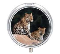 Pilulier rond portable avec motif léopard africain sur rocher - Boîte à pilules de voyage étanche - Organiseur de poche pour sac à main et pratique au quotidien