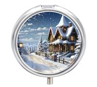Pilulier rond portable de Noël et d'hiver - Petite boîte à pilules de voyage étanche - Organiseur pour poche et sac à main - Pratique au quotidien
