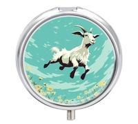 Pilulier rond portable en forme de chèvre - Étanche - Pour poche et sac à main - Pratique au quotidien
