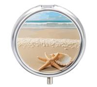 Pilulier rond portable en forme d'étoile de mer et de plage - Étanche - Pour poche et sac à main - Pratique au quotidien