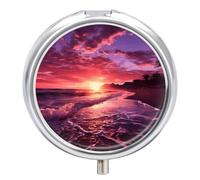 Pilulier rond portable et étanche pour la plage, le coucher du soleil - Organiseur de poche pour sac à main et pratique au quotidien