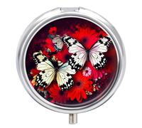 Pilulier rond portable et portable avec fleurs colorées et papillons - Organiseur de voyage pour poche, sac à main et commodité quotidienne