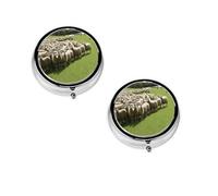 Pilulier rond portable imprimé mouton et agneau - Organiseur de pilules rond élégant pour compartiments de voyage Cadeau pour la gestion des médicaments