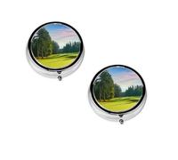 Pilulier rond portable imprimé sur le terrain de golf - Organiseur de pilules rond élégant pour compartiments de voyage, cadeau pour la gestion des médicaments