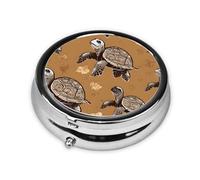 Pilulier rond portable imprimé tortues de mer - Organiseur de pilules rond élégant pour compartiments de voyage, cadeau pour la gestion des médicaments