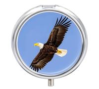 Pilulier rond portable, magnifique 3D pygargue à tête blanche volant imprimé organisateur de médicaments de voyage 3 compartiments boîte de rangement pour médicaments avec miroir