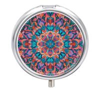 Pilulier rond portable, magnifique bohémien, psychédélique, paon, mandala, organiseur de voyage à 3 compartiments avec miroir