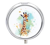 Pilulier rond portable, magnifique illustration artistique de girafe, organisateur de médicaments de voyage, 3 compartiments avec miroir