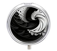 Pilulier rond portable, magnifique image noire et blanche imprimée organisateur de médicaments de voyage 3 compartiments boîte de rangement avec miroir