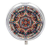 Pilulier rond portable, magnifique tapisserie mandala, organisateur de médicaments de voyage 3 compartiments avec miroir