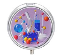 Pilulier rond portable, magnifiquement abstrait, illustration scientifique, chimie, impression 3D, organisateur de médicaments de voyage, boîte de rangement à 3 compartiments avec miroir