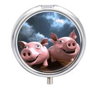 Pilulier rond portable, magnifiquement drôle imprimé cochons 3D organisateur de médicaments de voyage 3 compartiments boîte de rangement pour médicaments avec miroir