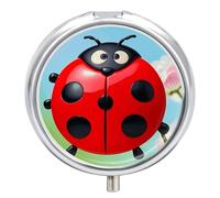 Pilulier rond portable, magnifiquement imprimé coccinelle rouge, organisateur de médicaments de voyage 3 compartiments avec miroir