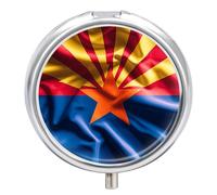 Pilulier rond portable, magnifiquement imprimé drapeau de l'Arizona, organisateur de médicaments de voyage à 3 compartiments avec miroir