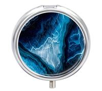 Pilulier rond portable, magnifiquement imprimé marbre bleu, organisateur de médicaments de voyage 3 compartiments avec miroir