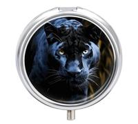 Pilulier rond portable Panther aux yeux bleus - Petit pilulier de voyage étanche - Organiseur de poche pour sac à main et commodité quotidienne