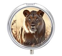 Pilulier rond portable pour femme Lion - Petit pilulier de voyage étanche - Organiseur pour poche et sac à main - Pratique au quotidien