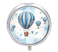 Pilulier rond portable pour montgolfière - Bleu - Étanche - Pour poche et sac à main - Pratique au quotidien