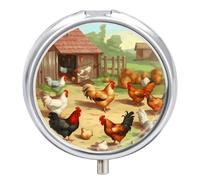 Pilulier rond portable pour rôti de poule et poule, petit pilulier de voyage étanche pour sac à main et pratique au quotidien