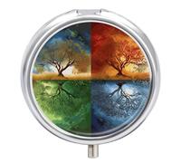 Pilulier rond portable quatre saisons motif arbre de vie étanche pour sac à main et pratique au quotidien