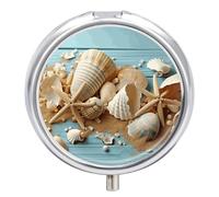Pilulier rond portable sur le thème de la plage - Petit pilulier de voyage étanche - Organiseur pour poche, sac à main et commodité quotidienne