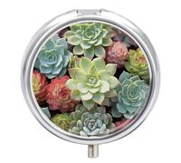 Pilulier rond portable vert pour plantes grasses - Boîte à pilules de voyage étanche - Organiseur pour poche, sac à main et commodité quotidienne