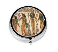 Pilulier rond pour femme de l'Égypte ancienne - 3 compartiments - Pour sac à main - Portable - Pour médicaments, foie de morue - Pilulier 3 fois par jour