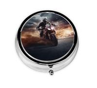 Pilulier rond pour homme Ride A Motorcycle - 3 compartiments - Pour poche, sac à main, médicaments, foie de morue, huile de foie - 3 fois par jour